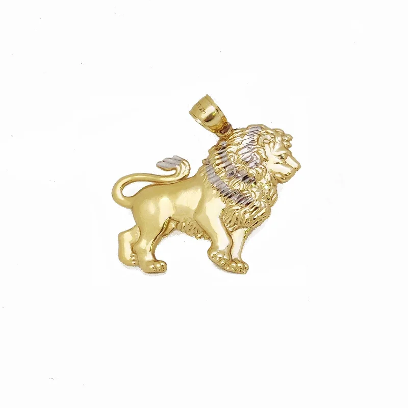 Handmade Leather - Wrapped Crystal Pendant for a Bohemian AestheticTwo Tone Diamond Cut Lion Pendant (14K)