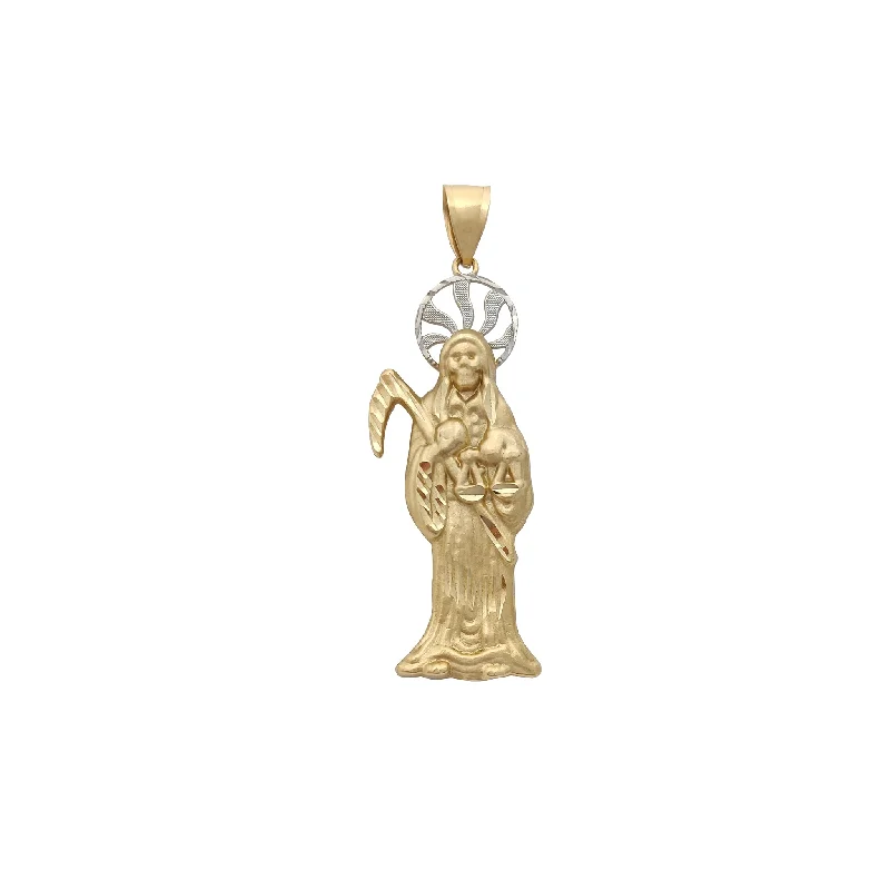 Double - Heart Pendant with Interlocking Design for CouplesTwo-Tone Diamond Cuts Halo Santa Muerte Pendant (14K)