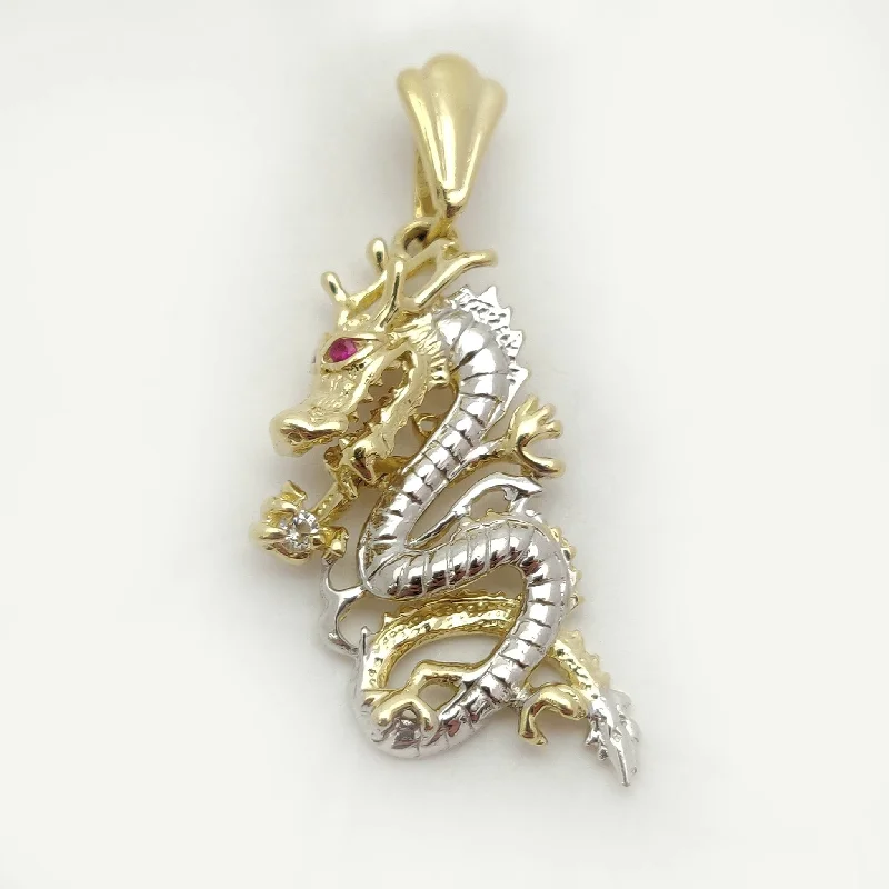 Mother - of - Pearl Inlaid Seahorse Pendant for Beach LoversTwo-Tone Dragon CZ Pendant (14K)